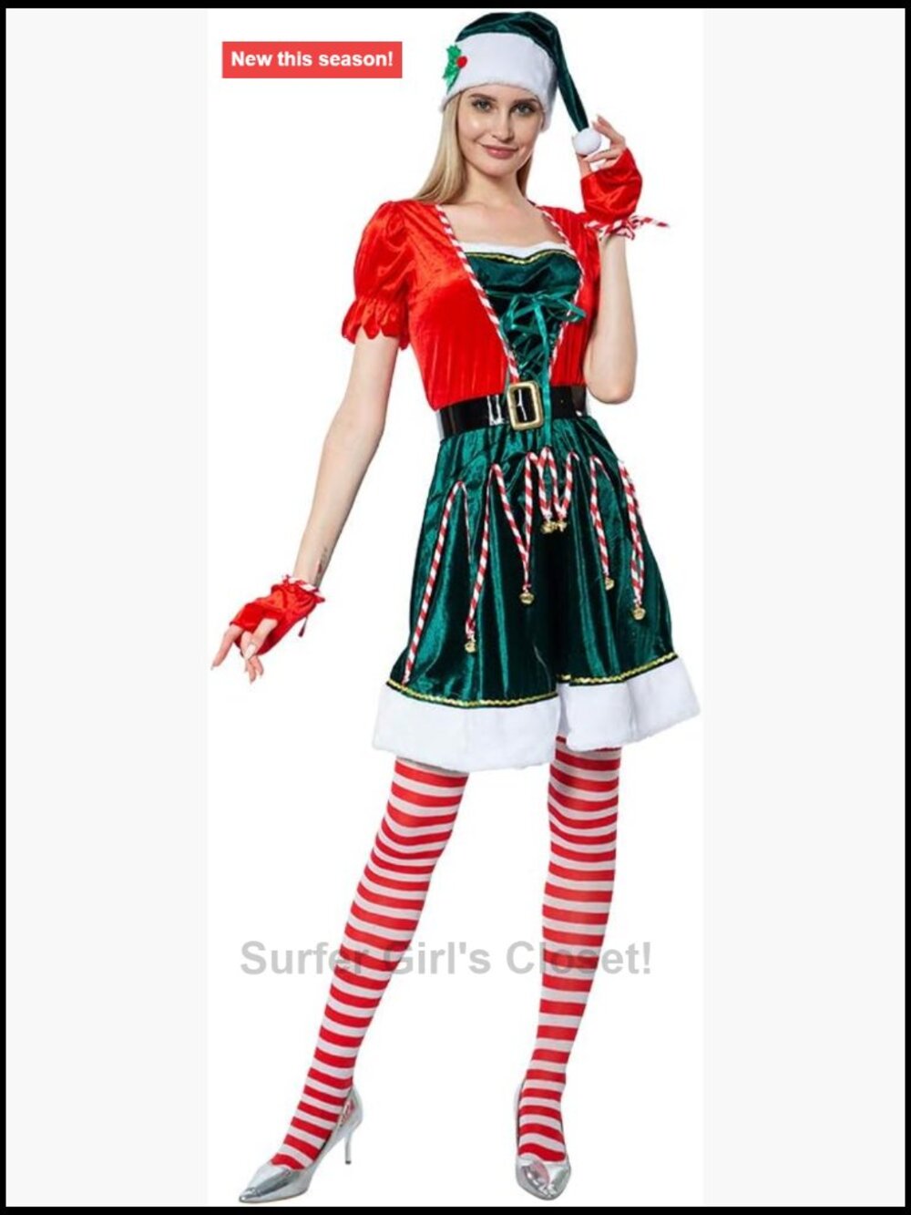 Megartico Women Elf Santa Helper Costume Dress Set Cosplay Christmas Party